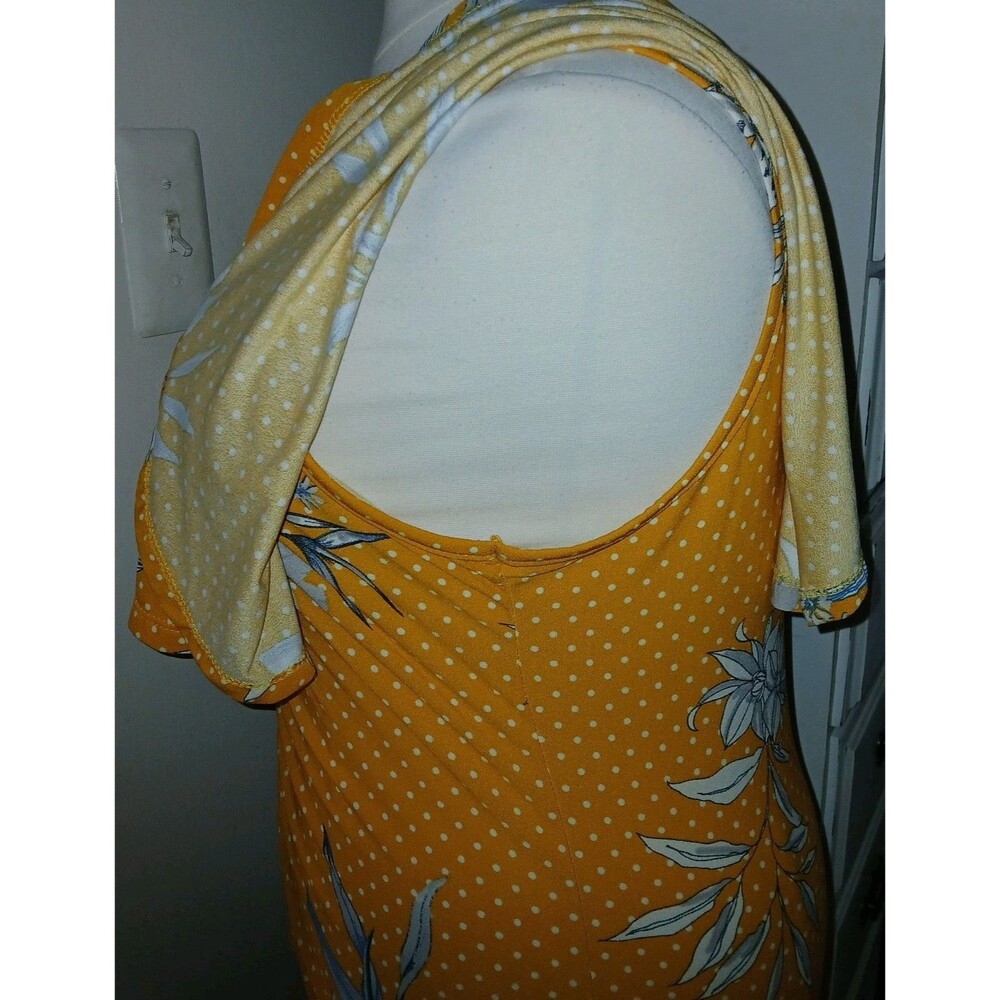 NWT ROUGE COLLECTION Womens 2X/1X Peasant Boho Polka Dot Floral Overlay Top Gold - Picture 5 of 11